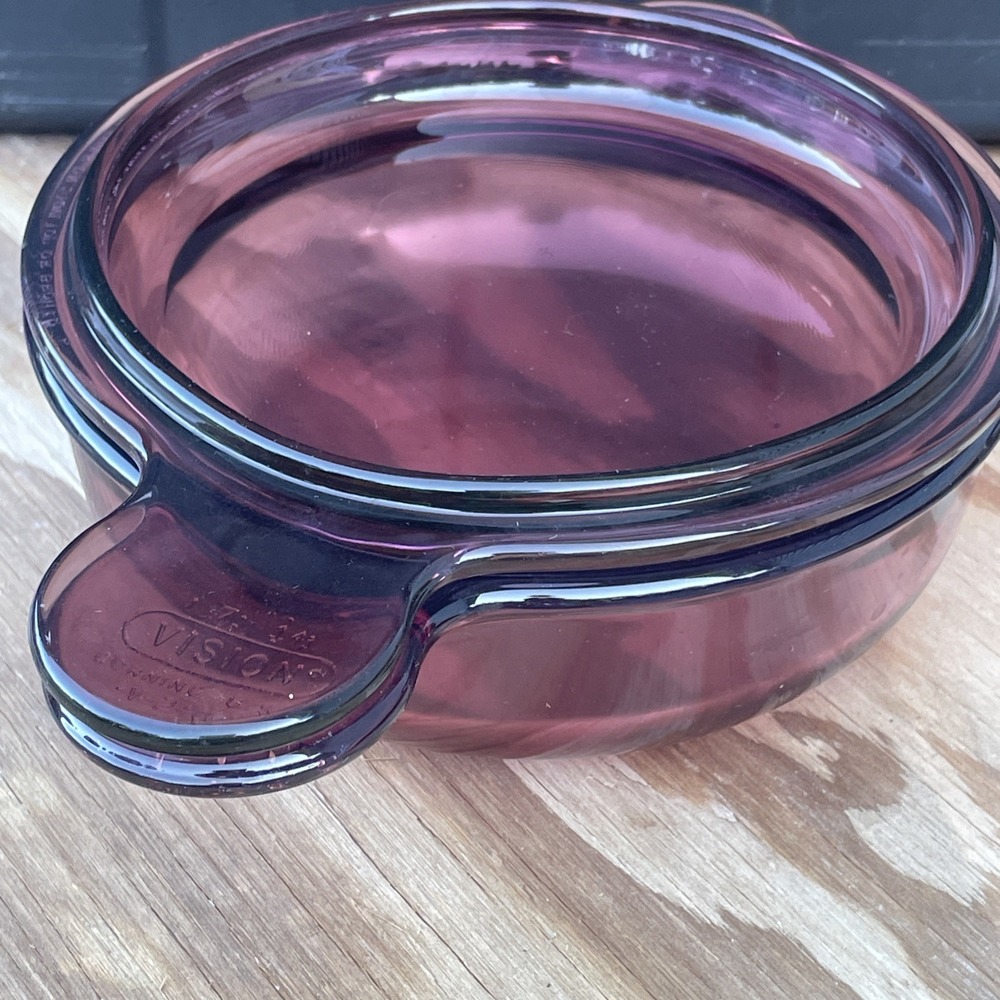 Corning Vision Ware PYREX Cranberry Grab-It Bowl V-240-B Lid P-240-C Vintage